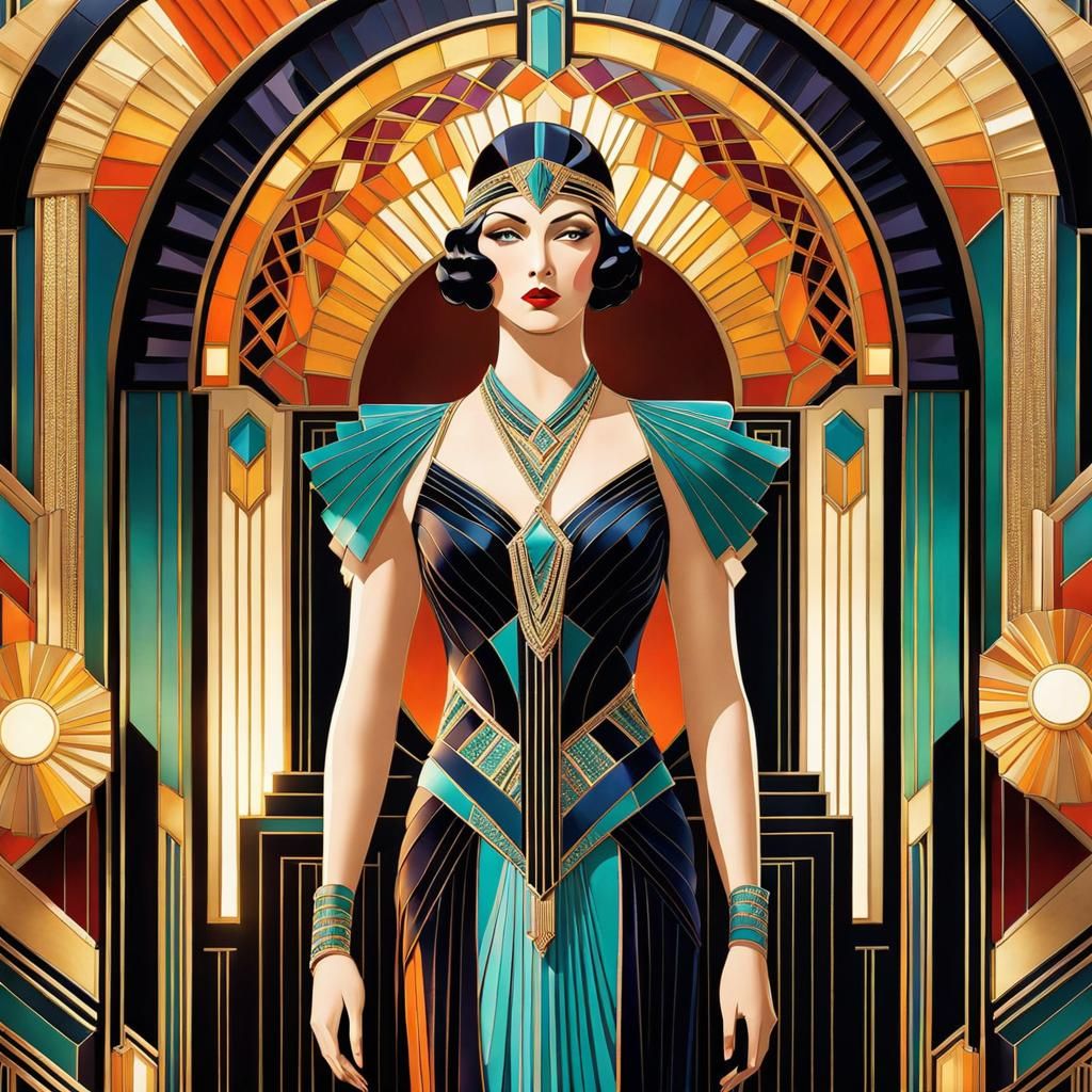 Art deco interior. Angular shapes and vibrant colours. Intricate architecture, intricate mosaics. A beautiful ...  by @Paddy OBrien