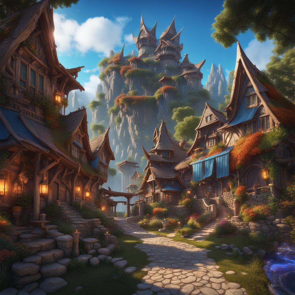 Colorful fantasy, sapphire village