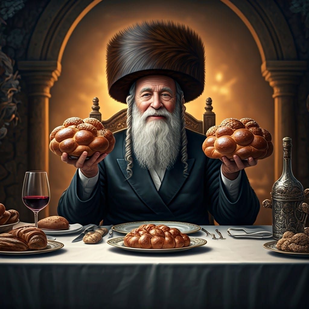 Orthodox Jewish Man at Shabbat Table
