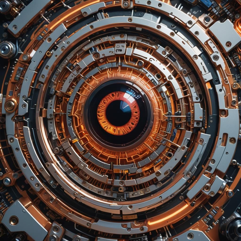 A striking close-up of a highly advanced robotic or cybernet...