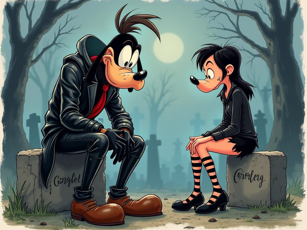 Gothic Goofy on a date (3 likes)  by @asbestos_monkey