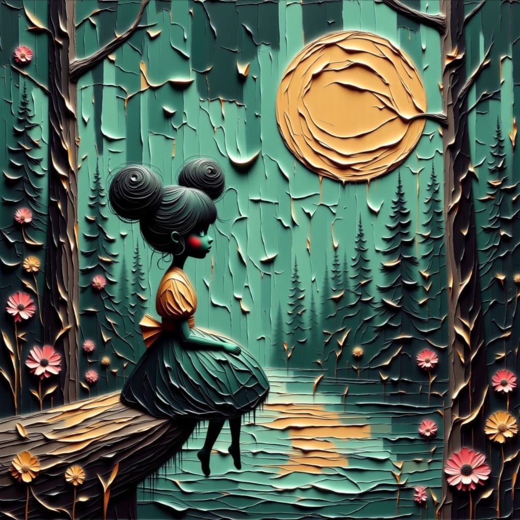 Fantasy Moose Gazes at Moonlit River in Vibrant Forest