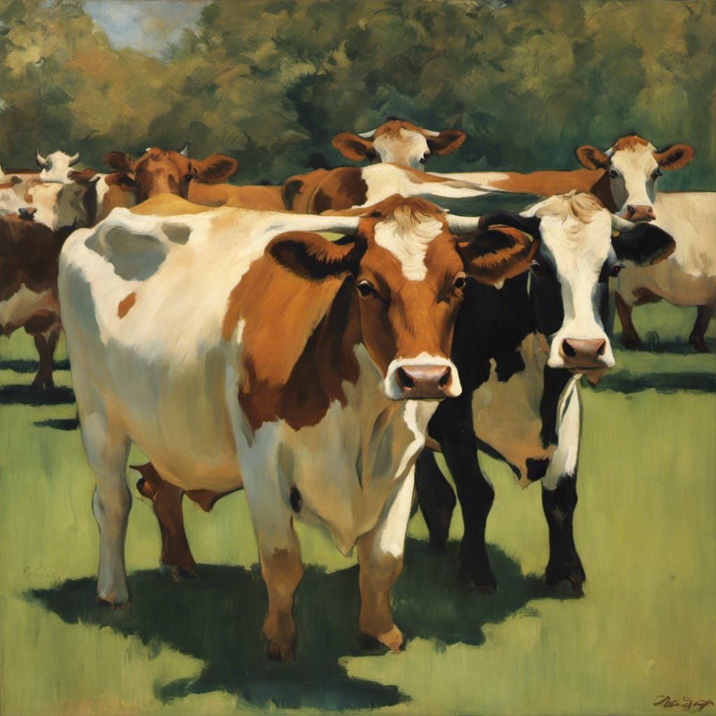 Dancing antromorphic Dairy cows, by artist Edgar Degas, in t...