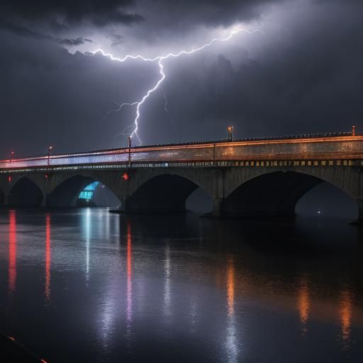 Dramatic Lightning Strikes Yanghua Bridge in Storm