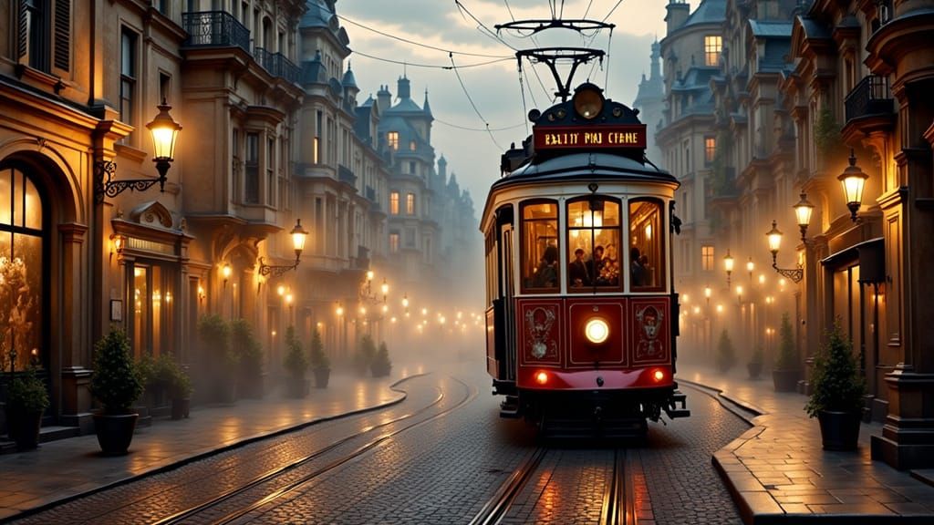 Neo-Victorian Cityscape in Warm Golden Light