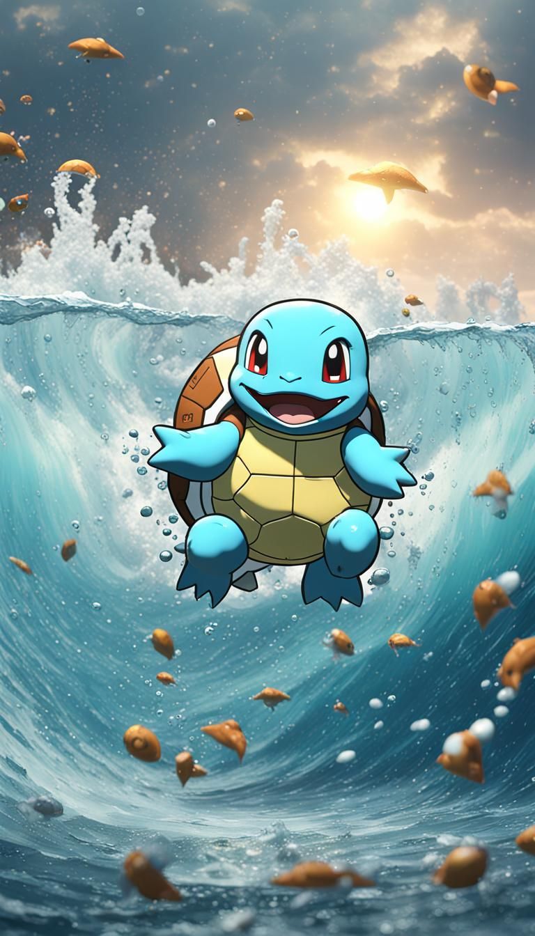 Squirtle over the splashing sea - AI Generated Artwork - NightCafe Creator