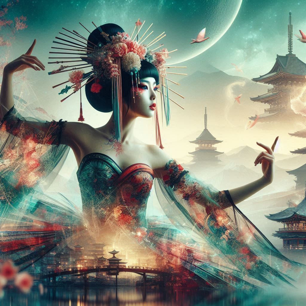 double exposure beautiful fantasy DALL-E 3 portrait landscape..