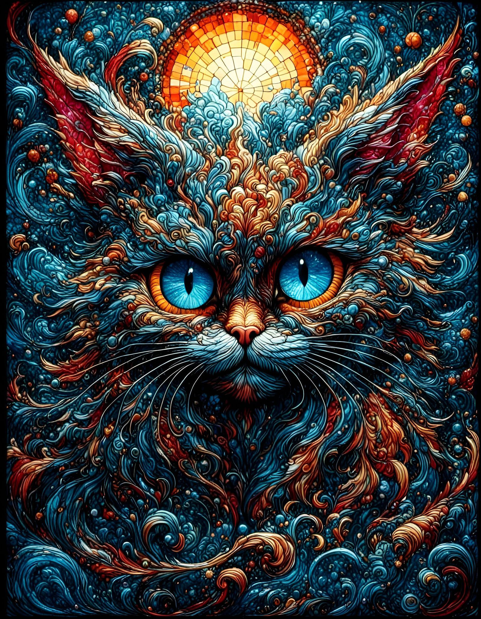 Neon Pillow Monster in Stained Glass Style