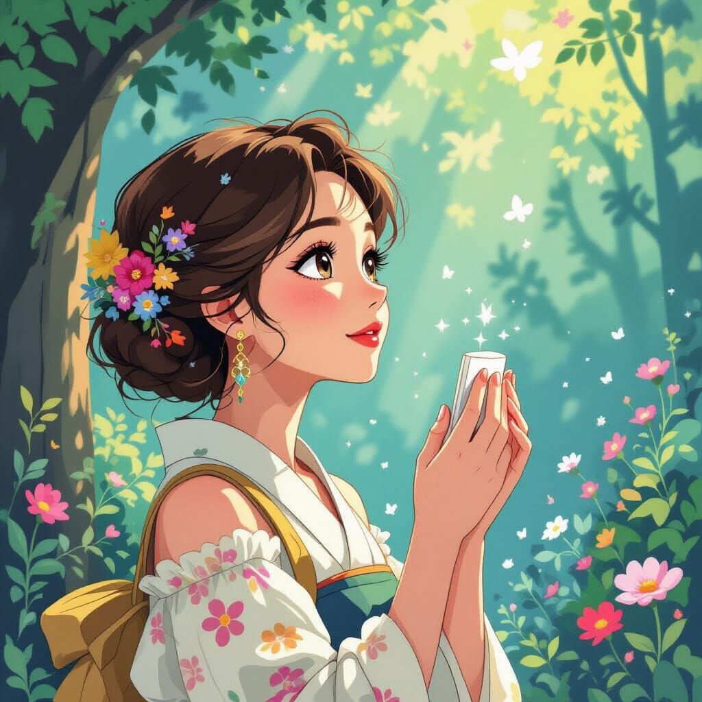 Curious Person in Whimsical Setting, Animated Fantasy Art