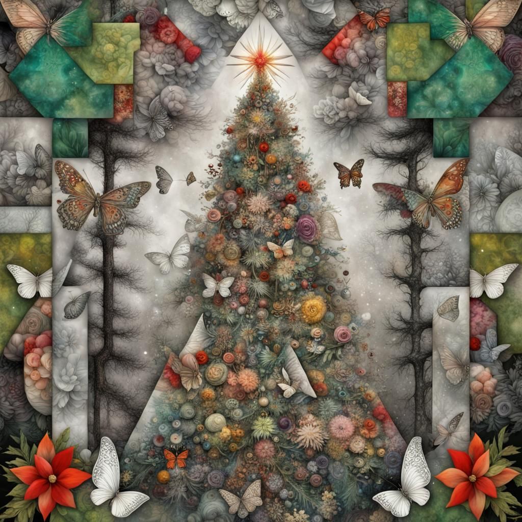 Christmas   Tree, Patchwork, intricate details, Maximalism.E...