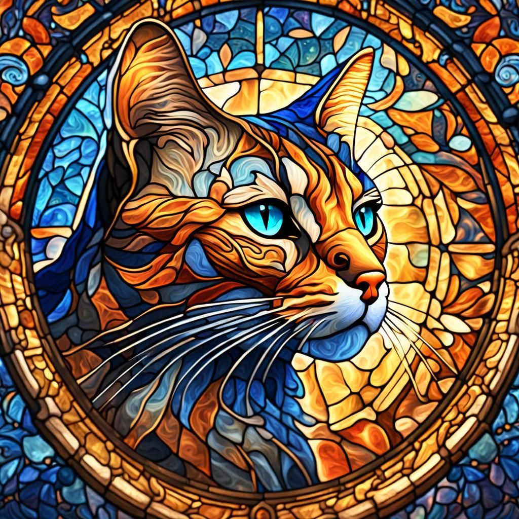 Fire and Water Stained Glass Cat