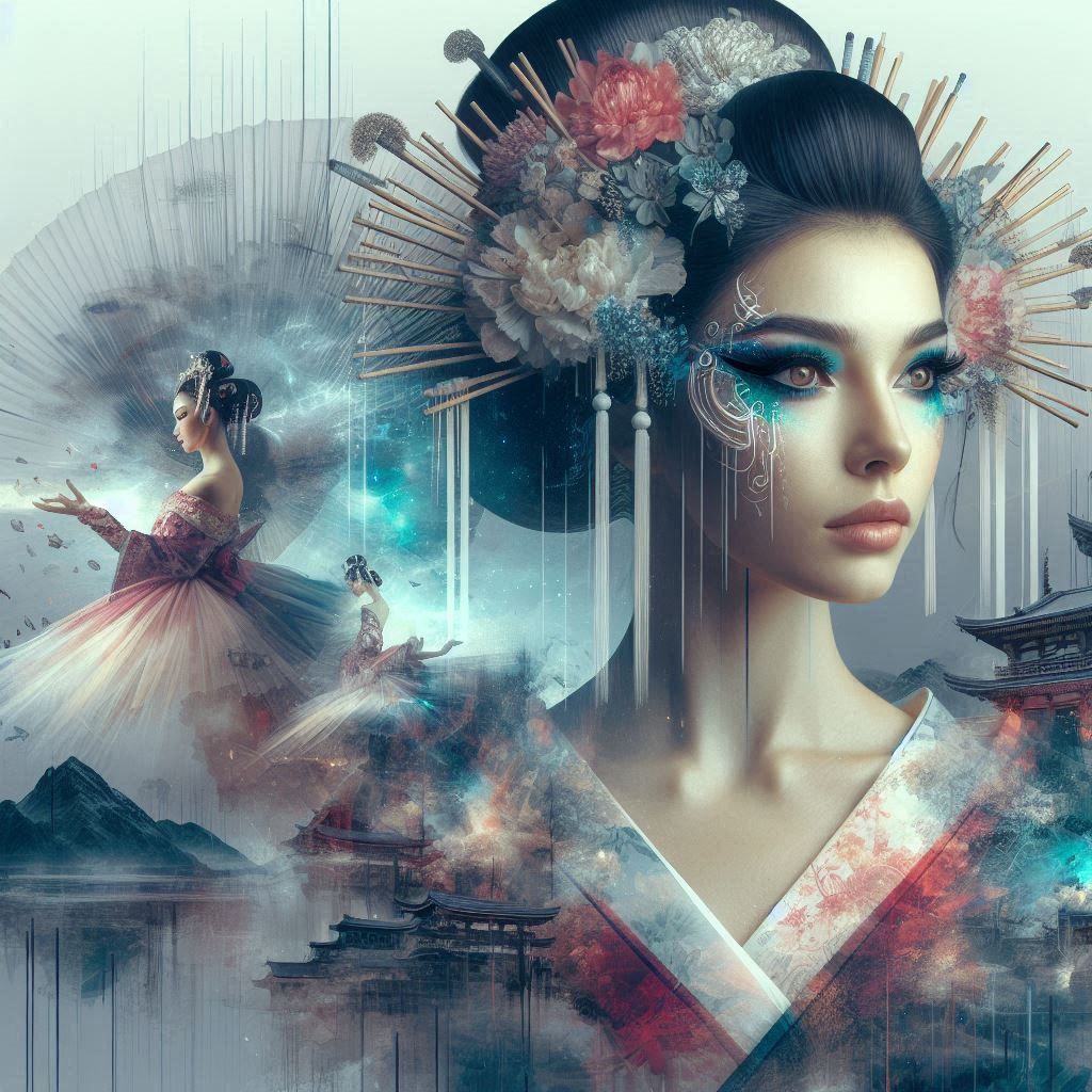 double exposure beautiful fantasy DALL-E 3 portrait landscape..