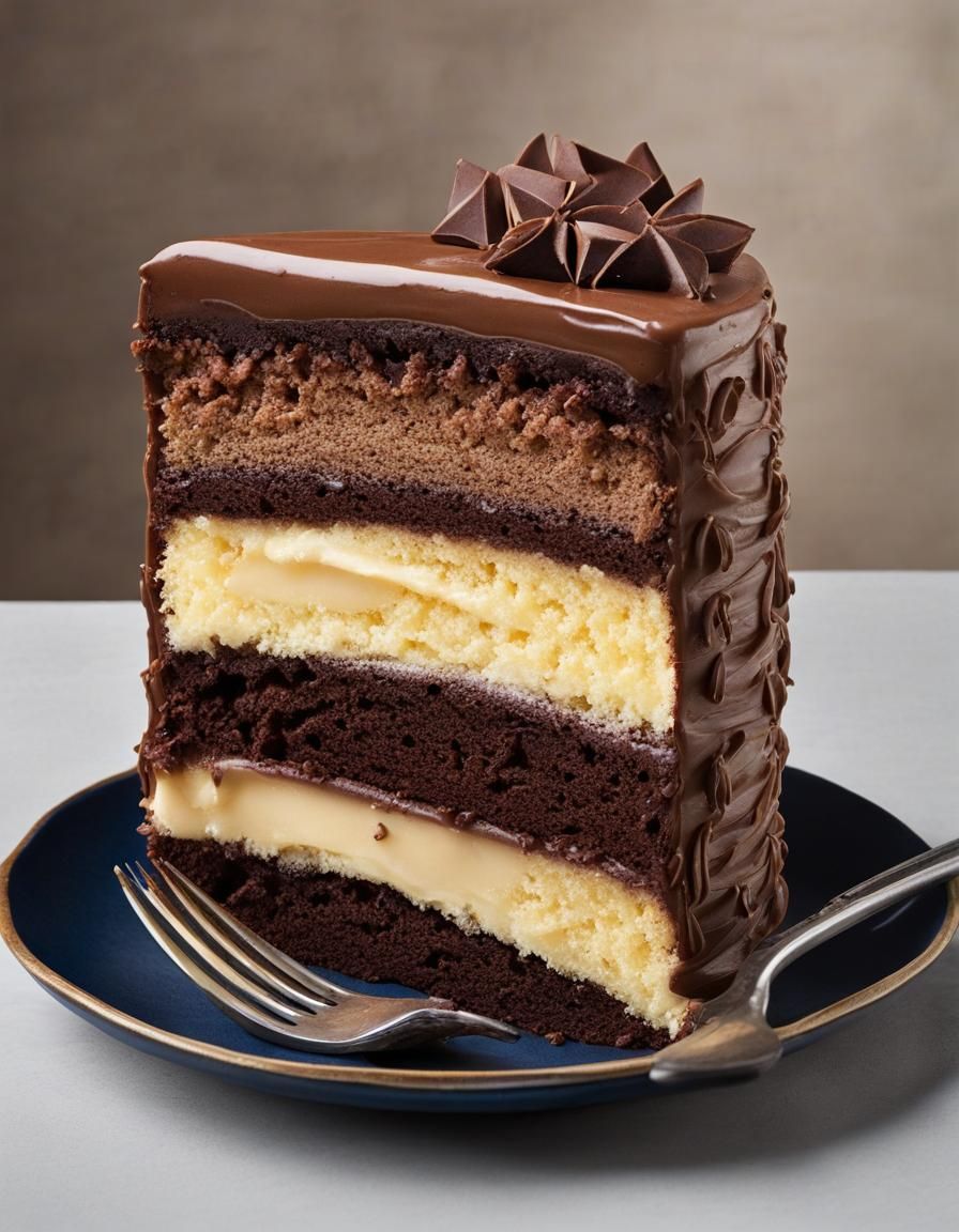 Mocha Frosted Chocolate and Vanilla Cake