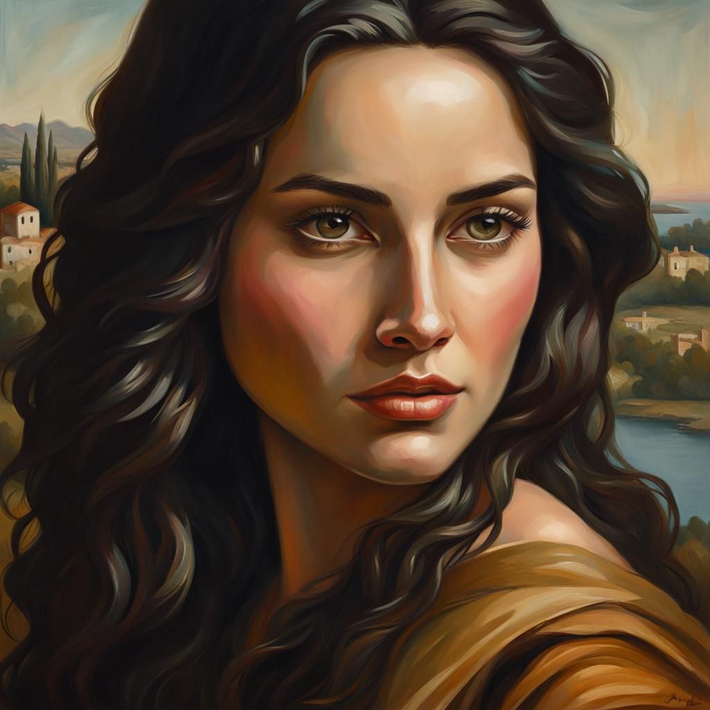 Spanish Woman Portrait with Mona Lisa Smile as Digital Art