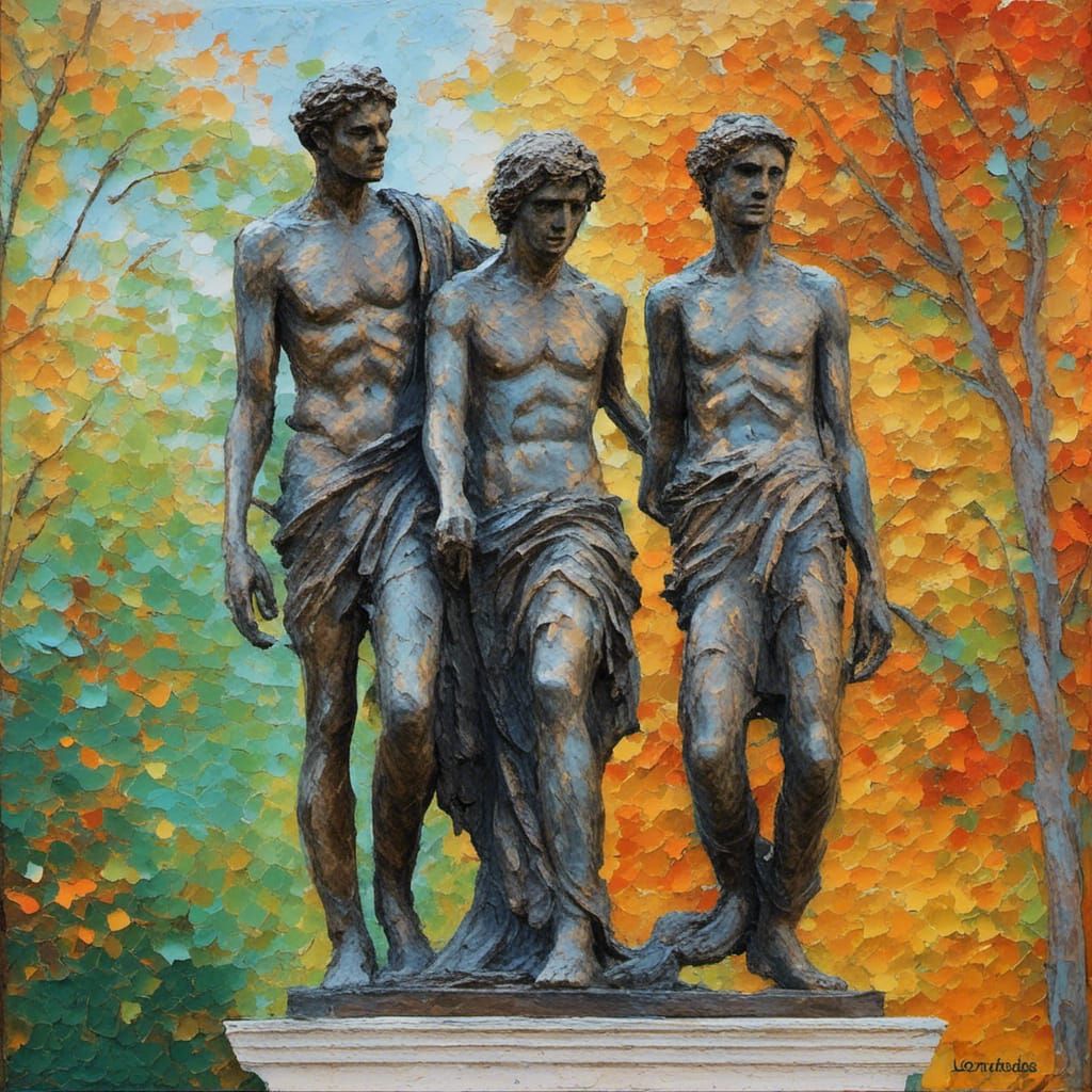 <lora:My model:1.0>  A greek statue of <lora:two young men m...