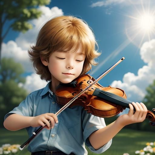 Boy Plays Violin in Divine Sunshine