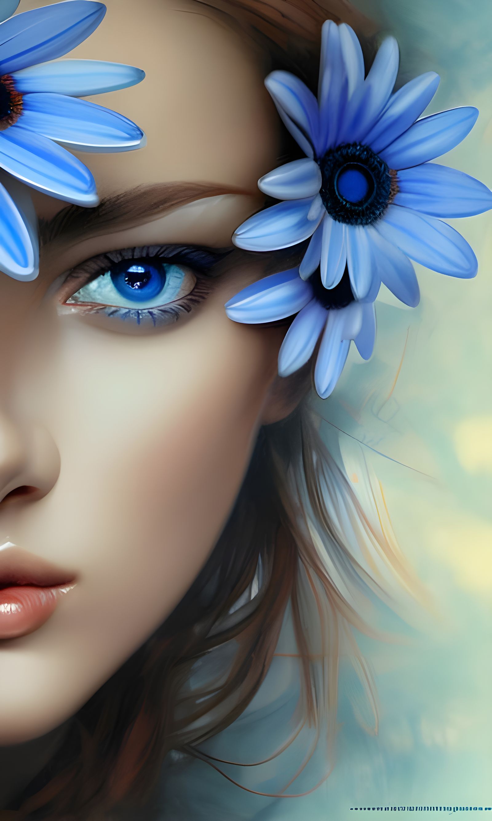 Blue Daisies Girl: Hyperdetailed Portrait Masterpiece