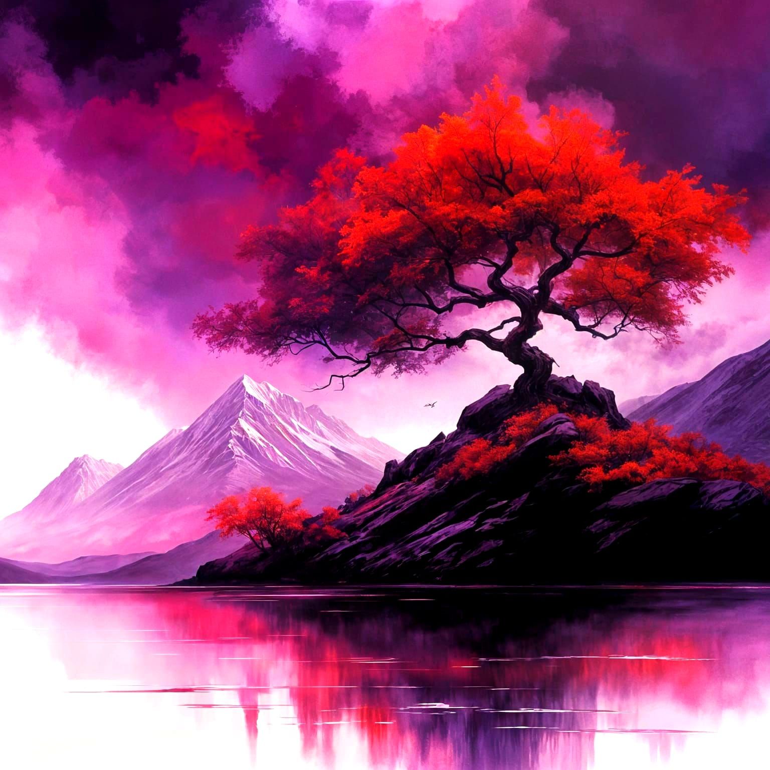 Crimson and Violet Landscape with Dramatic Sky