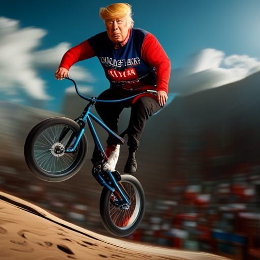 Donald Trump In A Downhill Bmx Competition Ai Generated Artwork