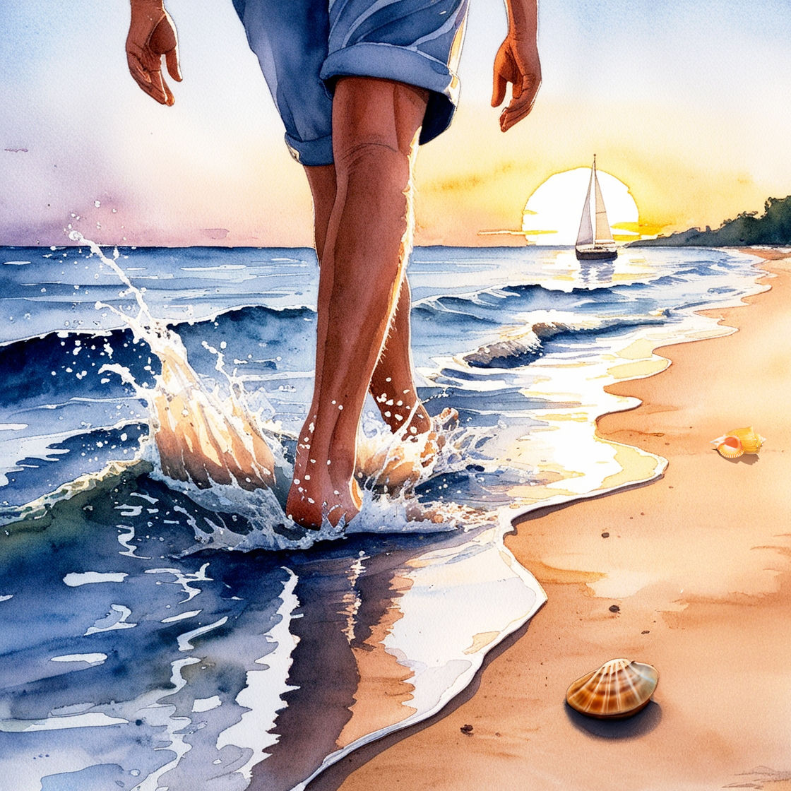 Watercolor Walk on the Beach