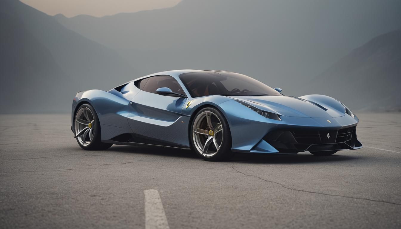 A Ferrari Type Future Concept Car, Clean Lines, Glowing Blue...