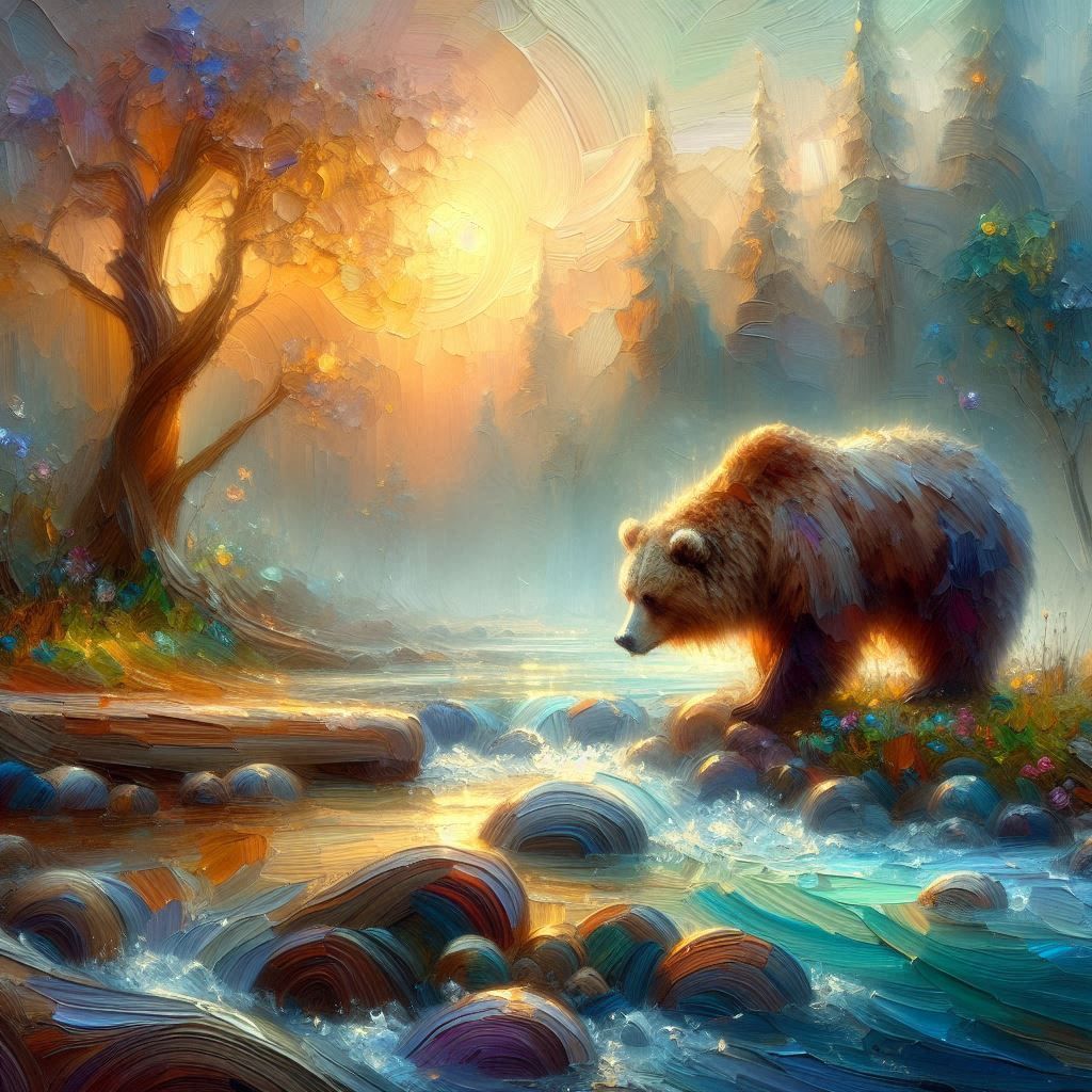 Brown Bear by a Brook at Dawn