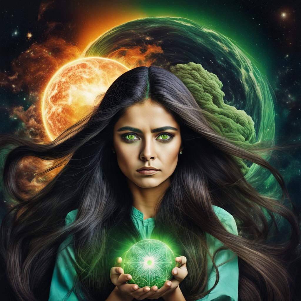 Hispanic Woman Holding Nuclear Explosion Tear