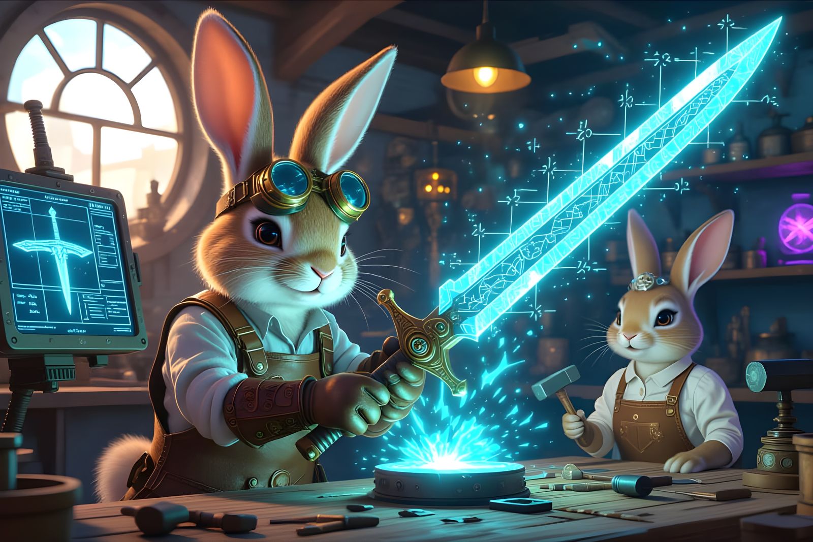 Aetherpunk Bunny Swordsmith and Apprentice  by @Gary Murakami
