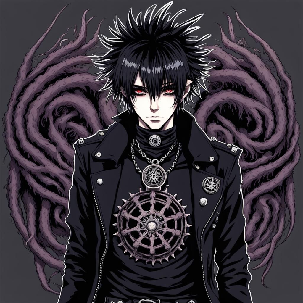 anime punk goth guy with azathoth  