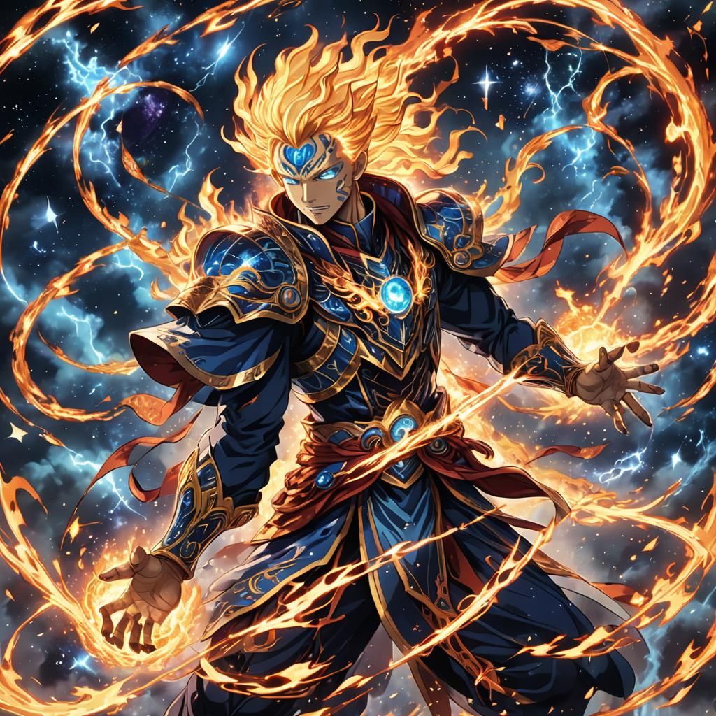 ozia, the fire lord, in a magical battle with avatar, swirling light, cosmos, galaxy, fractal
Zentantangle ...  by @Pjrockey