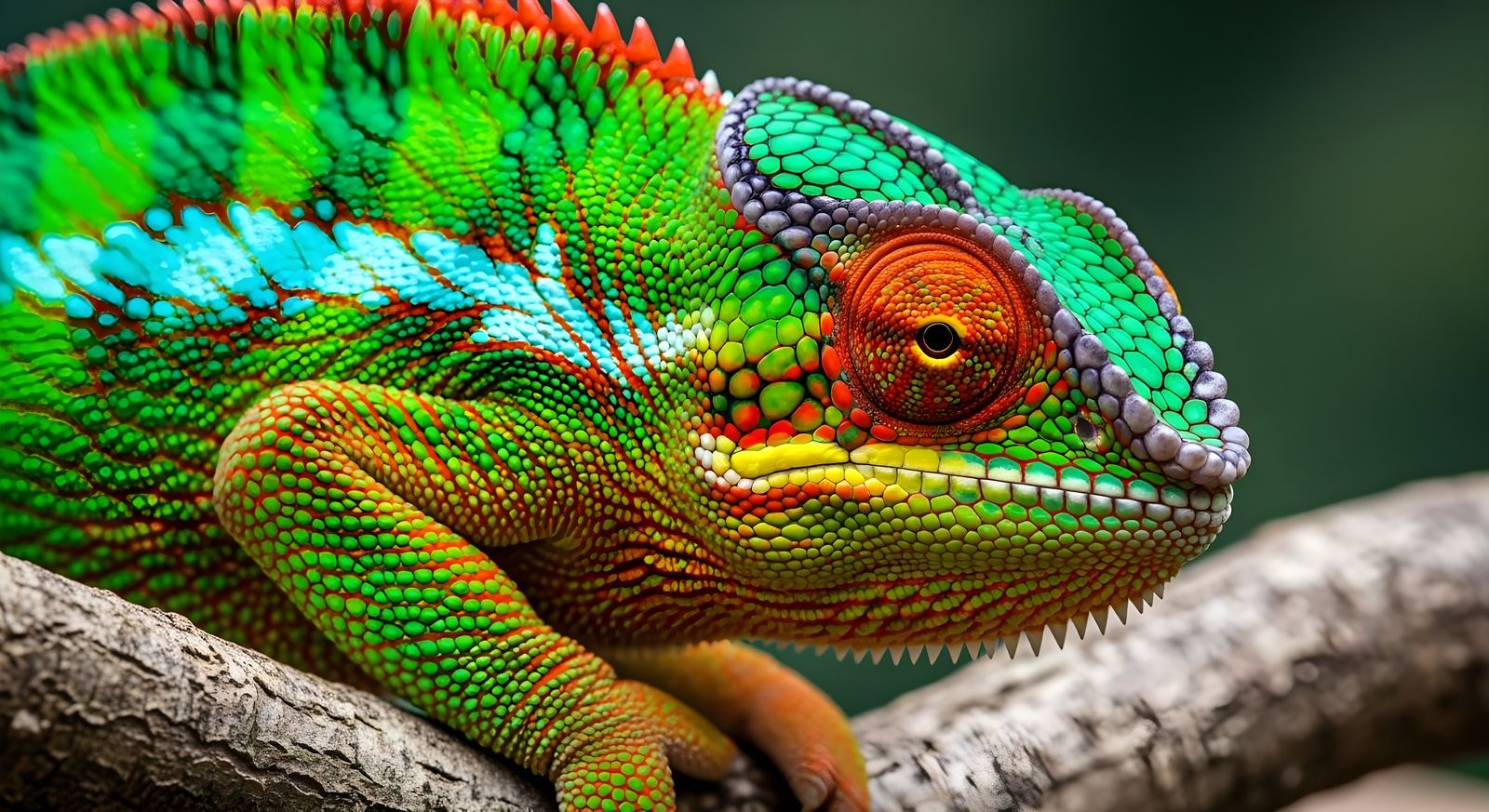 Neon Green and Orange Chameleon  by @Xcalicoco