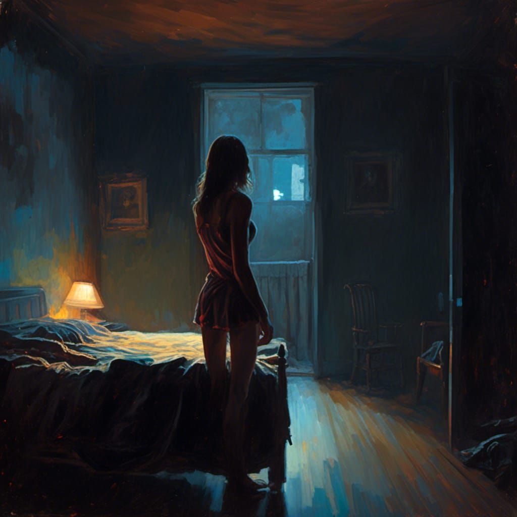 Sinister Bedroom Scene with Dark Figure