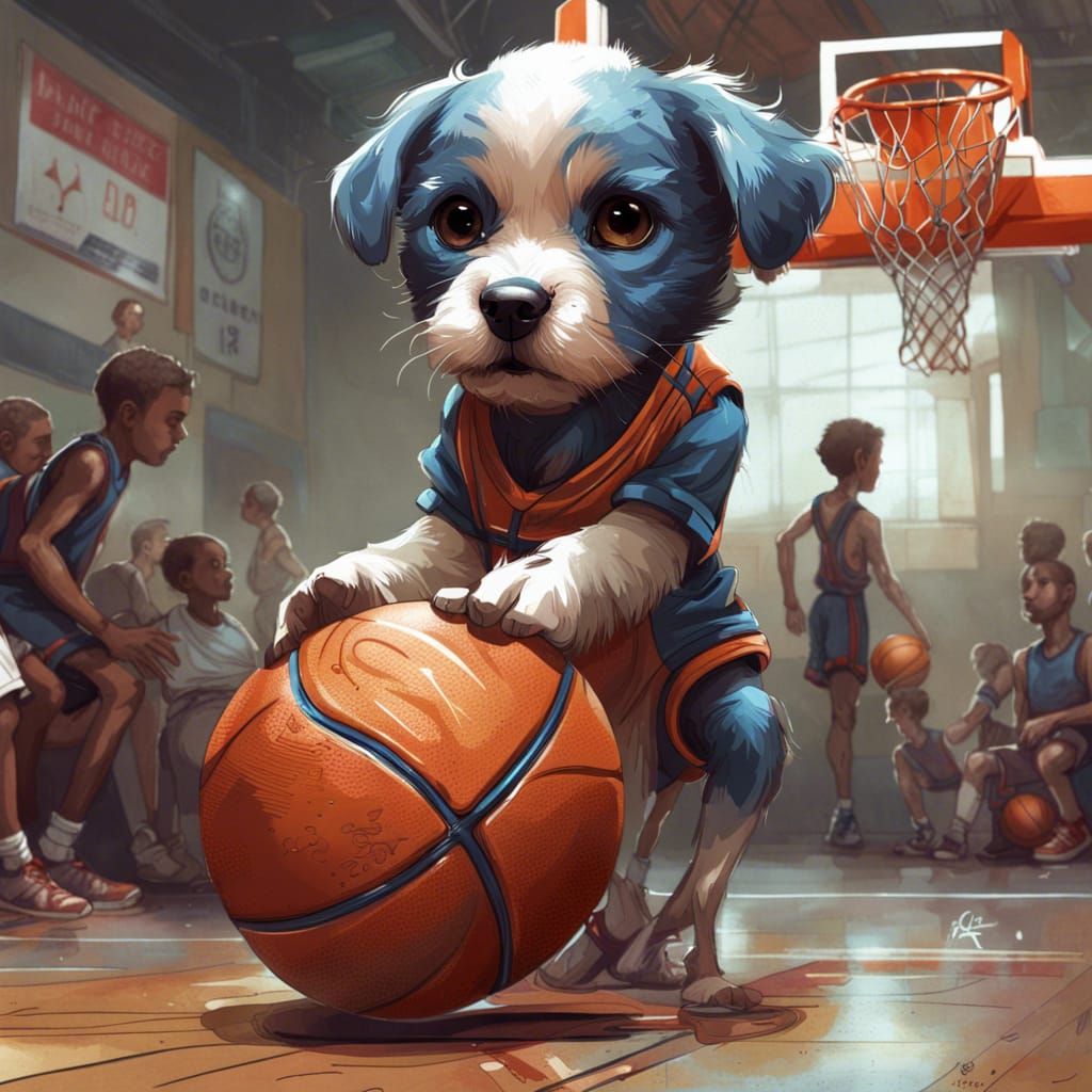 Puppy Playing Basketball