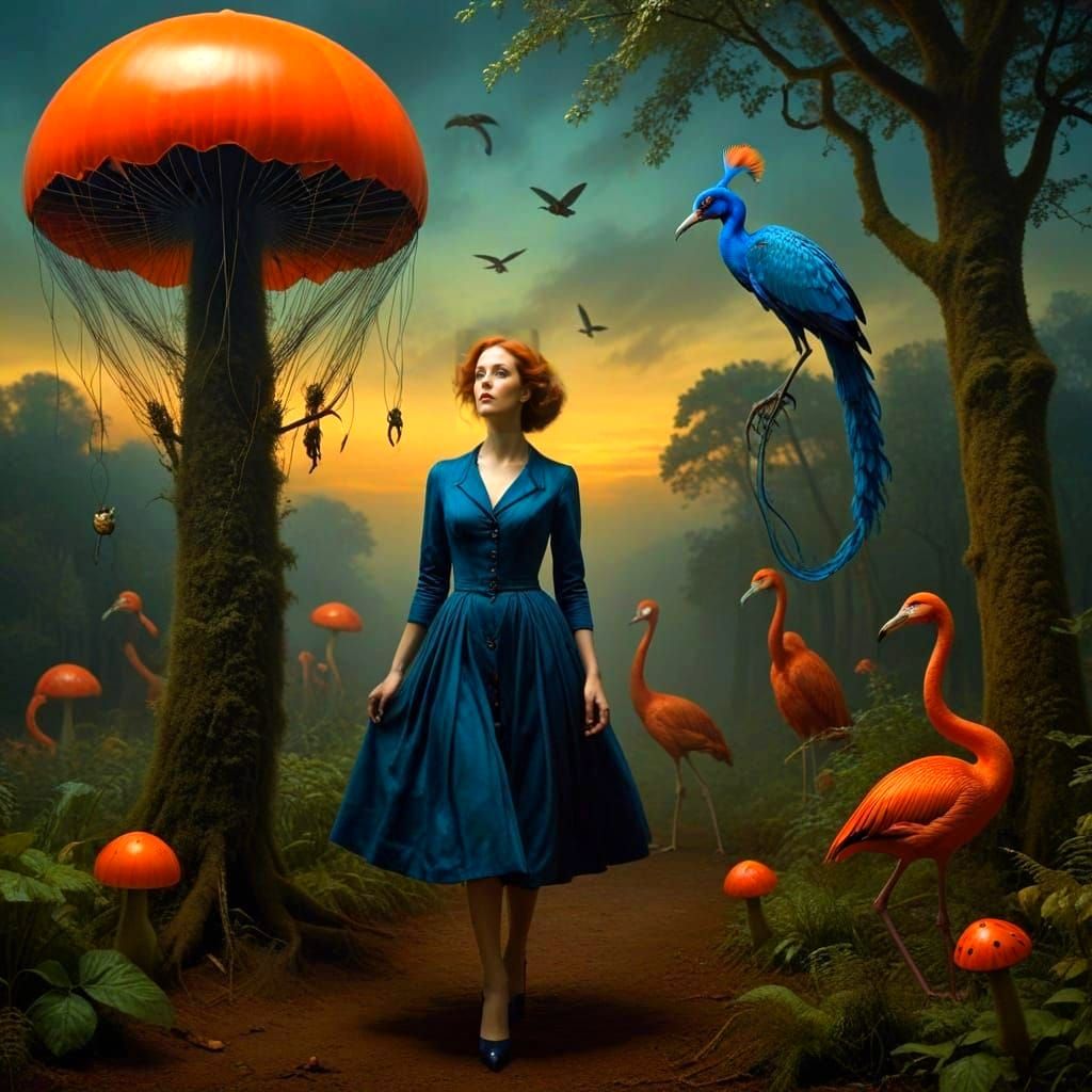 Mysterious Ladies in Enchanted Forest, Cyberpunk Aesthetic