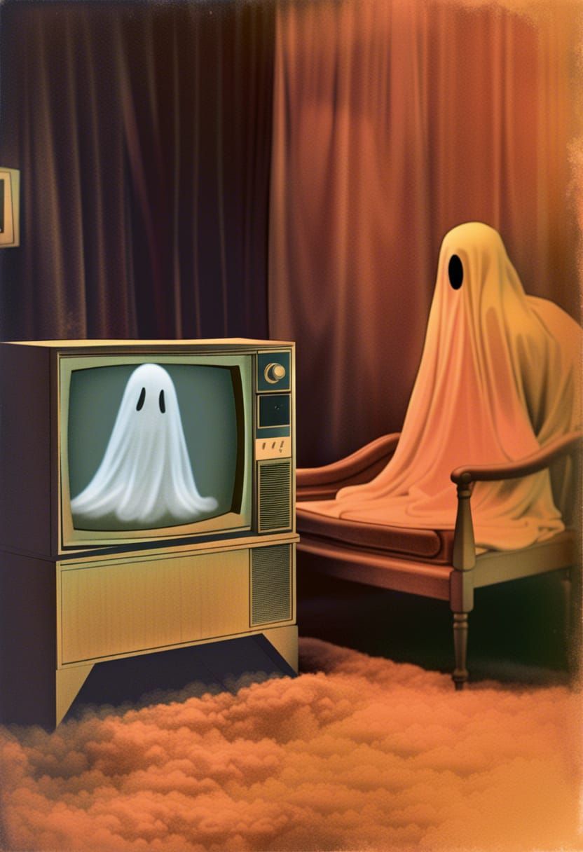 vintage ghost watching TV - AI Generated Artwork - NightCafe Creator