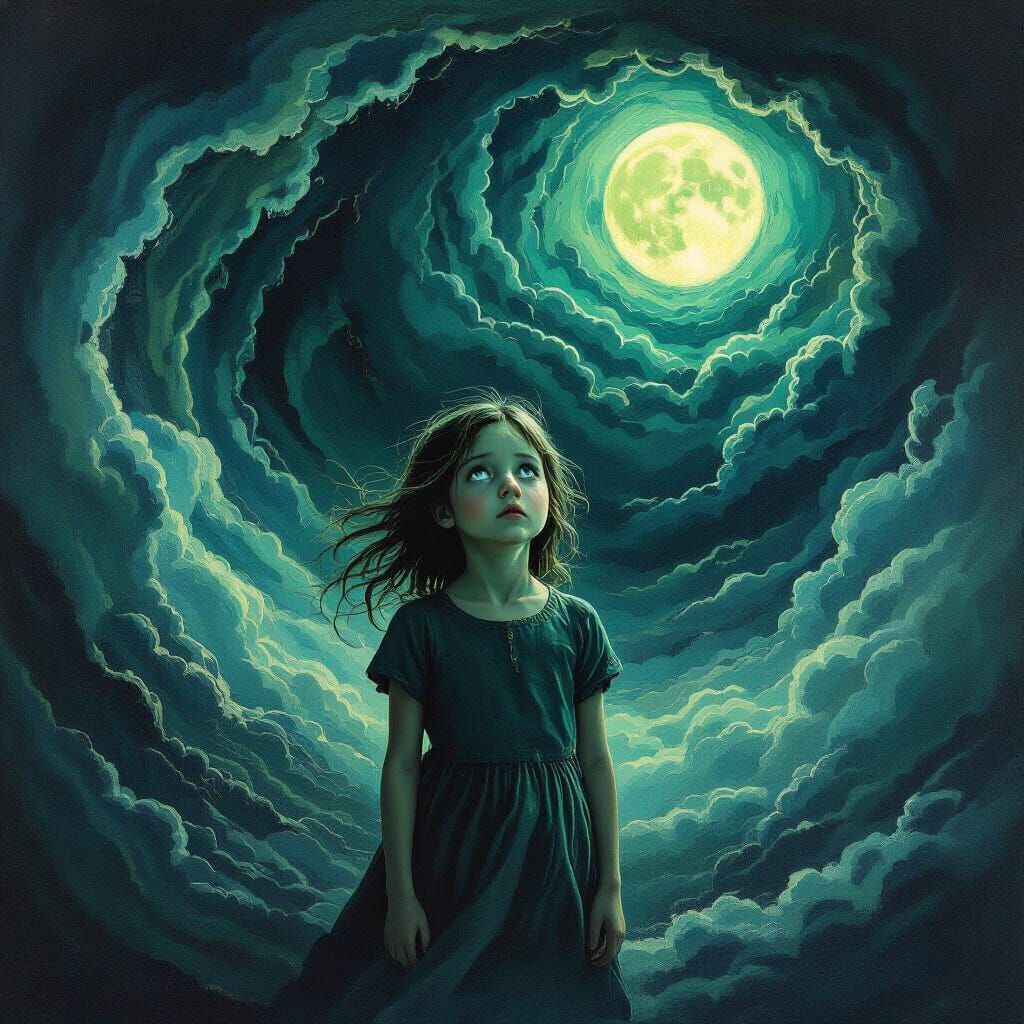 Girl in Stormy Vortex, Surreal Dread