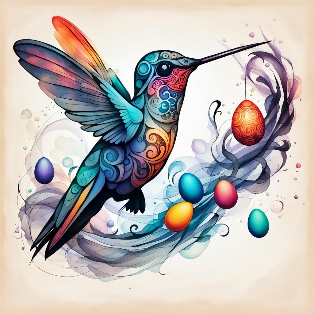 hummingbird and Easter eggs - AI Generated Artwork - NightCafe Creator