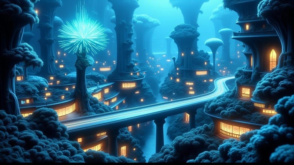 <lora:Flux Vivid Visions:1.0> This is a Magical under water city within different bubbles, one bubble is the country side farming happens wi...