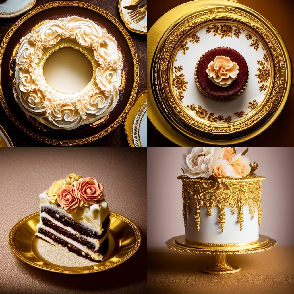 Rococo cake on a golden plate undefined
