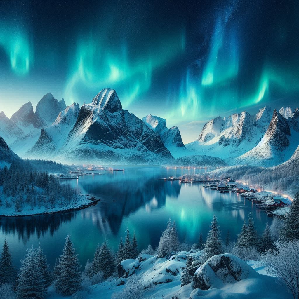 Winter in the Mountains with Nothern Lights