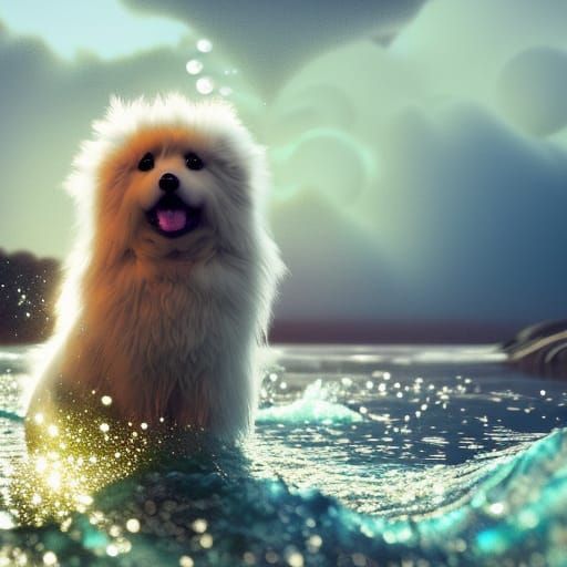 river,water,bubbles,waves; furry, fluffy, floofy; rococo det...