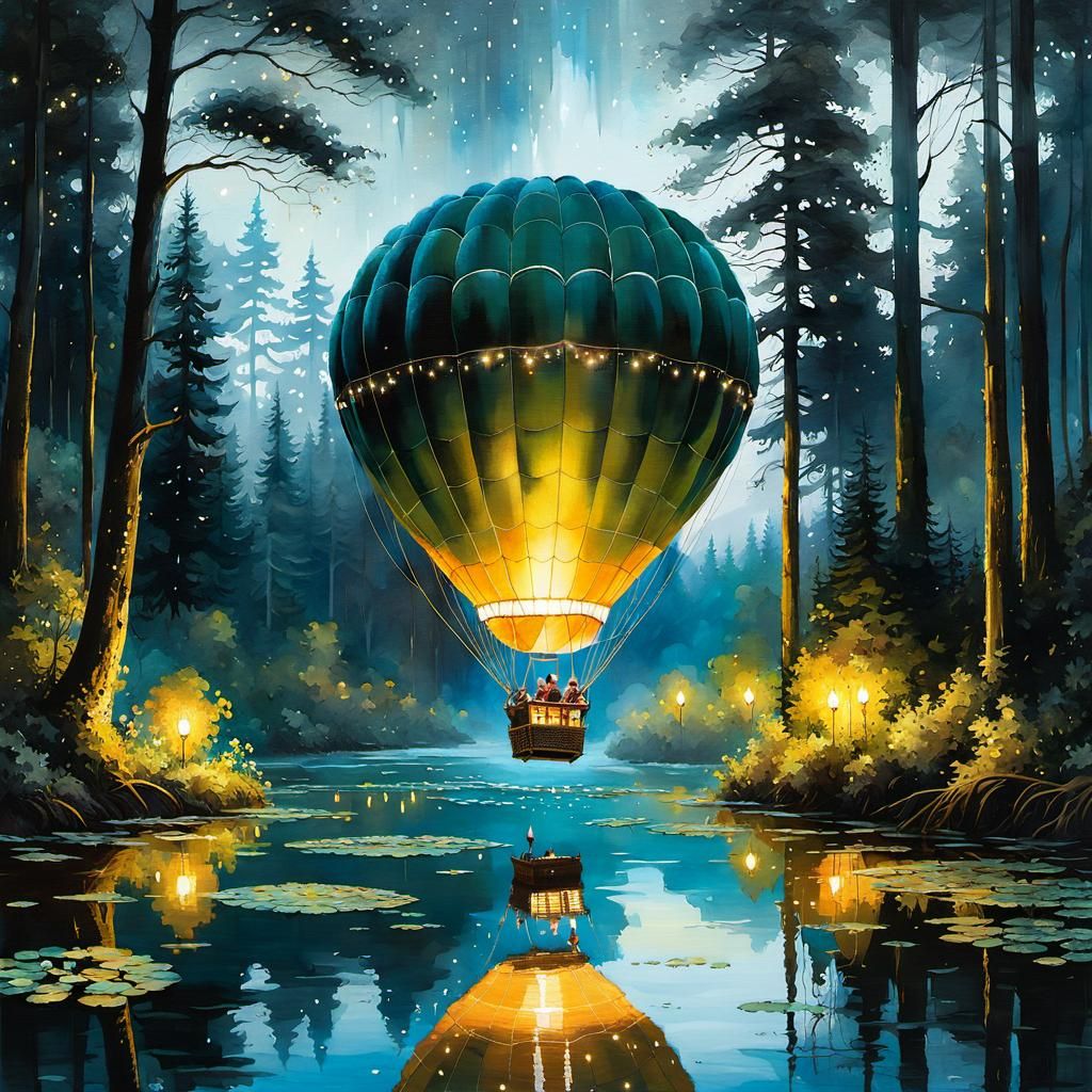 Hot Air Balloon Over a River  by @Billy
