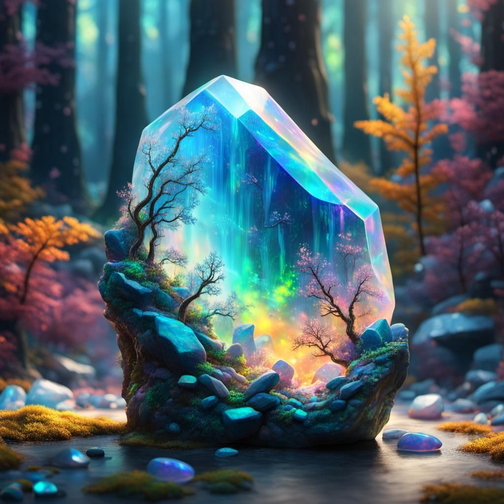 solid opal in a crystal forest  by @Dorian