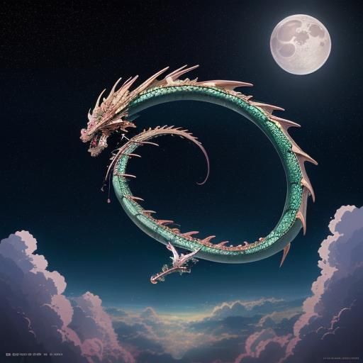 (anime Dragon flying:2) in the air under (starry night sky:1...