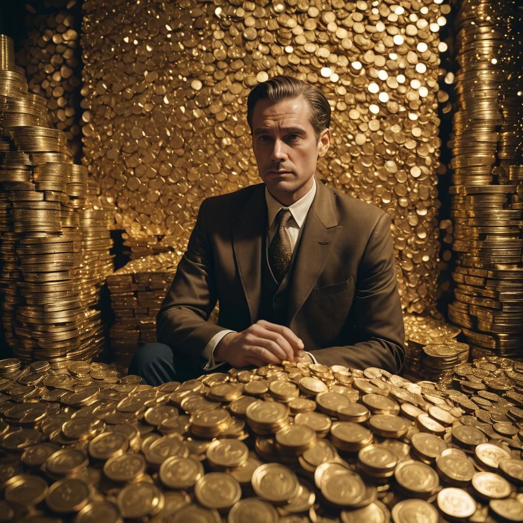 Man's Insatiable Greed for Gold: Cinematic Still