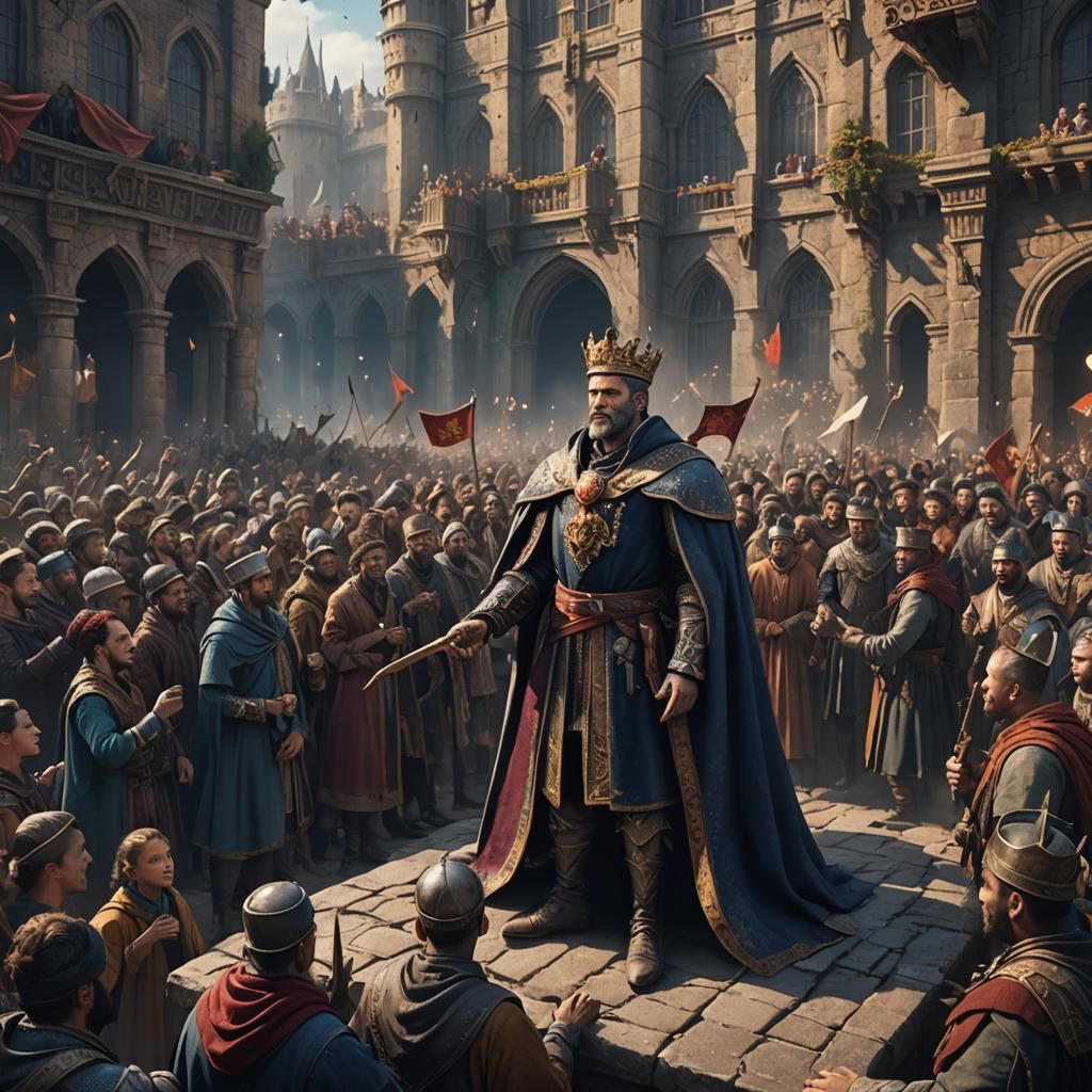a kings servant announcing to a crowd of people