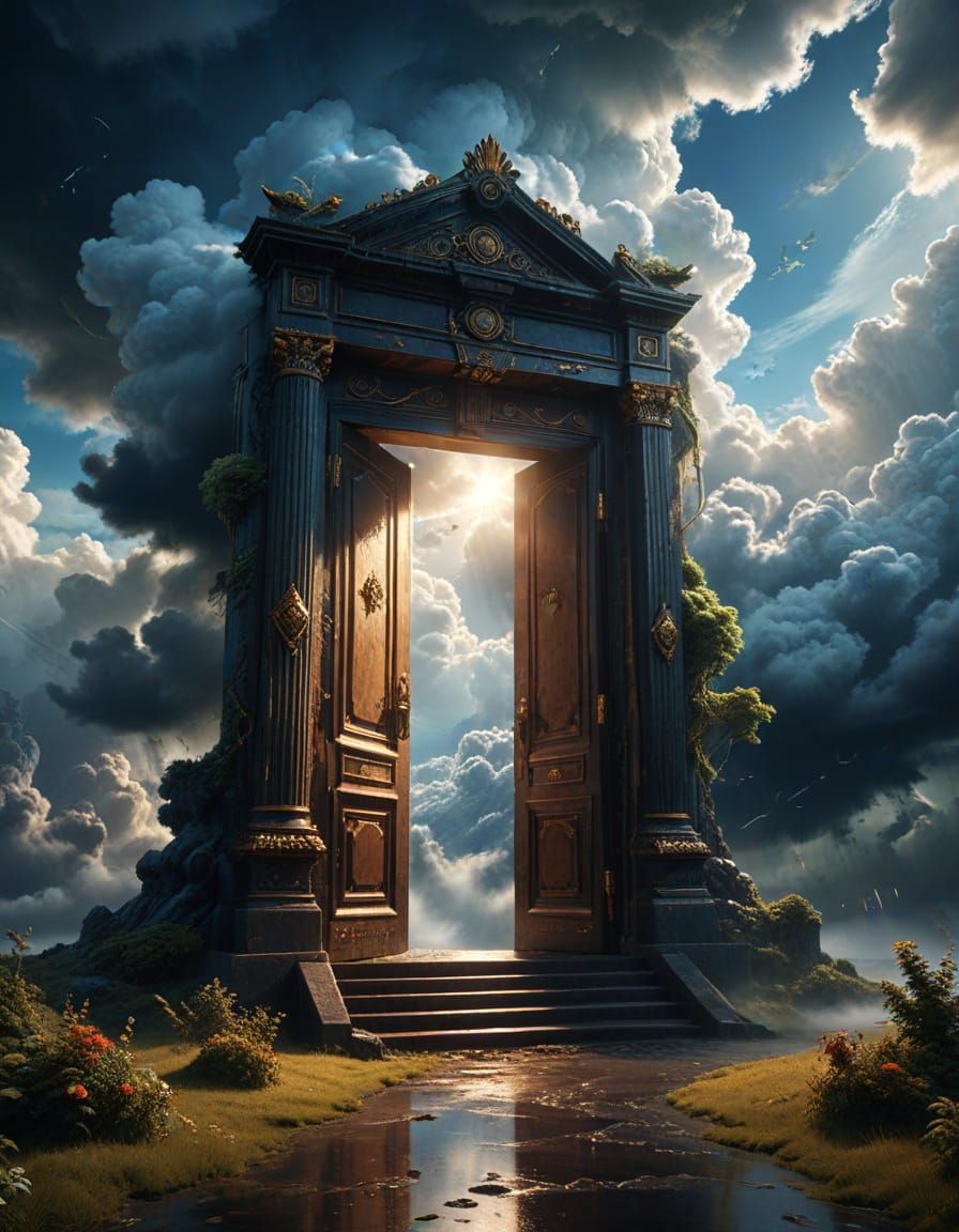 dramatic great Door in the cloud Epic cinematic brilliant stunning  atmospheric maximalist digital matte ...  by @Slugggor