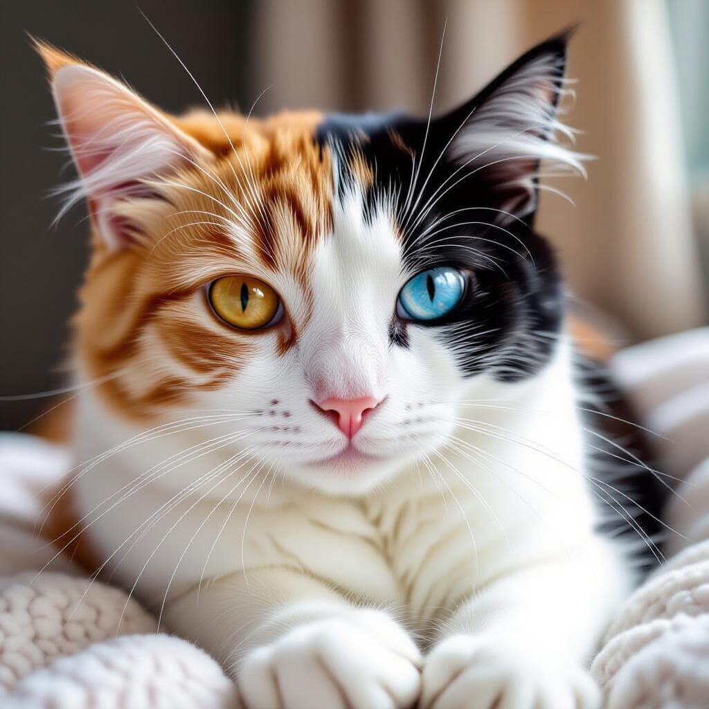 Cool Cat Half Pink Half White with Matching Eyes