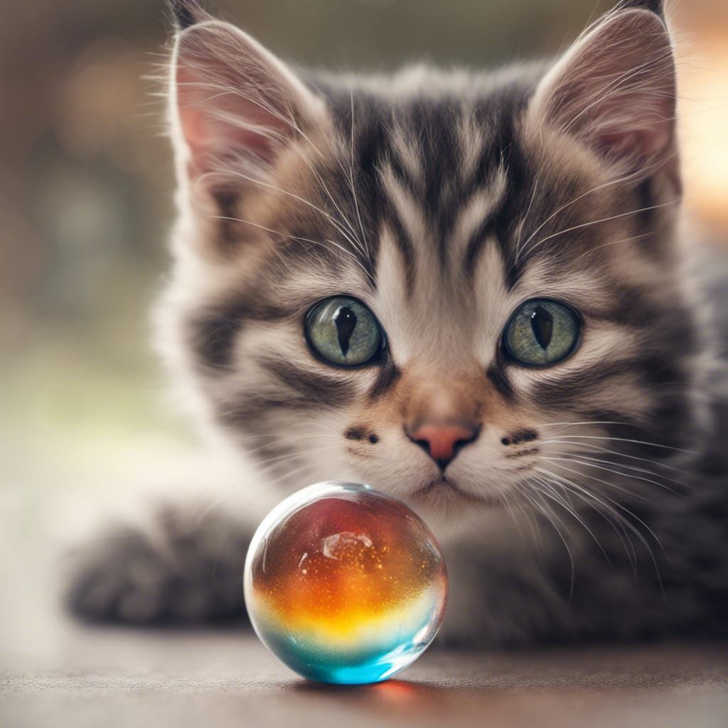 Glass blown kitten. photo realistic. bokeh. matte