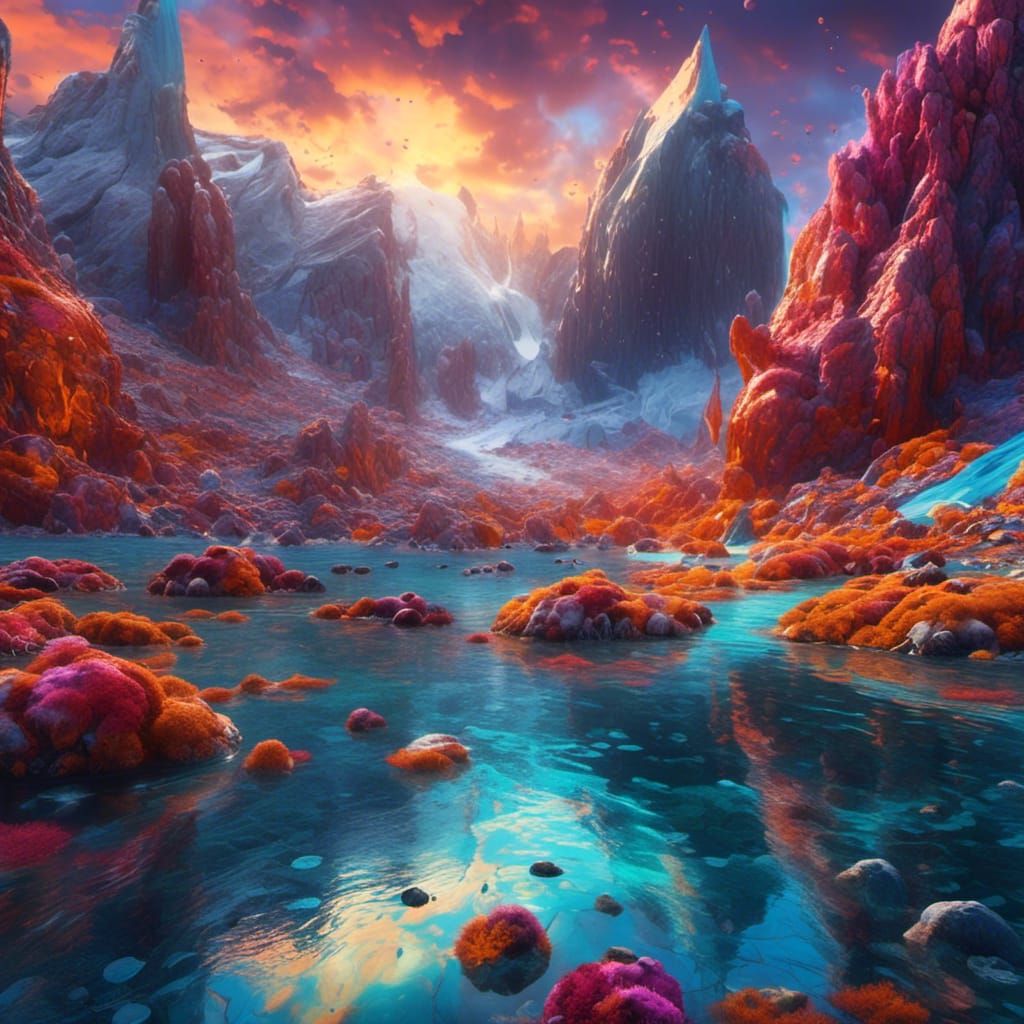 <lora:NC Hyperreal:1.0> landscape painting set in paradise b...